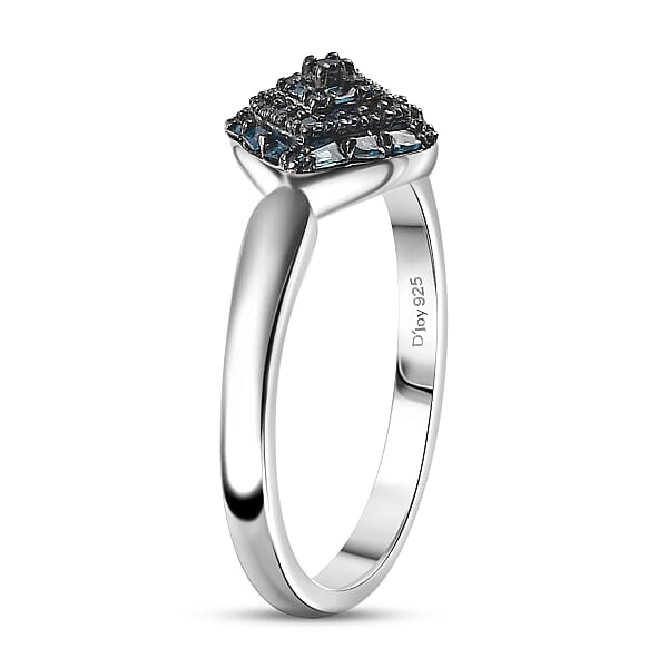 Blue Diamond 0.15 Ctw Halo Cluster Ring In Rhodium Over Sterling Silver