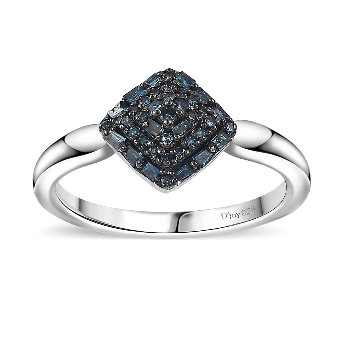 Blue Diamond 0.15 ctw Halo Cluster Ring in Rhodium Over Sterling Silver