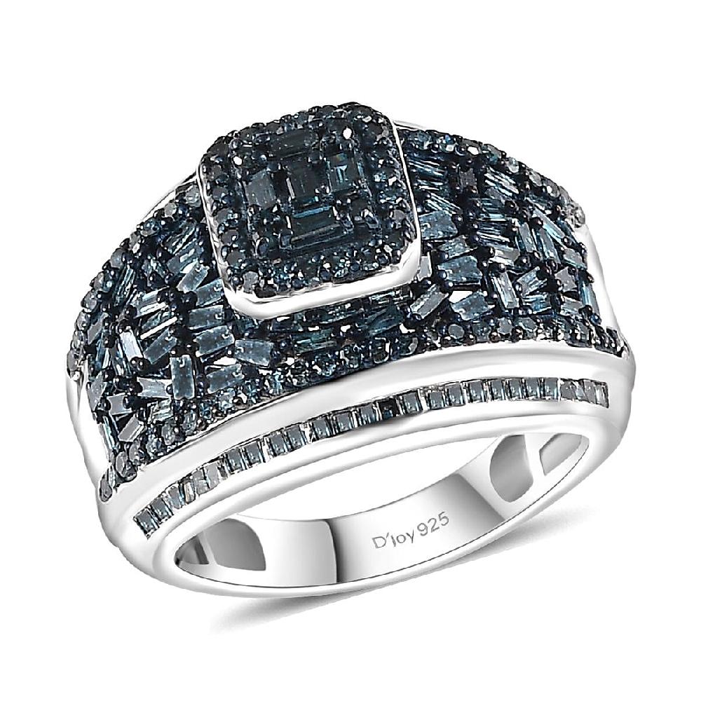 Blue Diamond 1.50 ctw Art Deco Ring in Platinum Over Sterling Silver