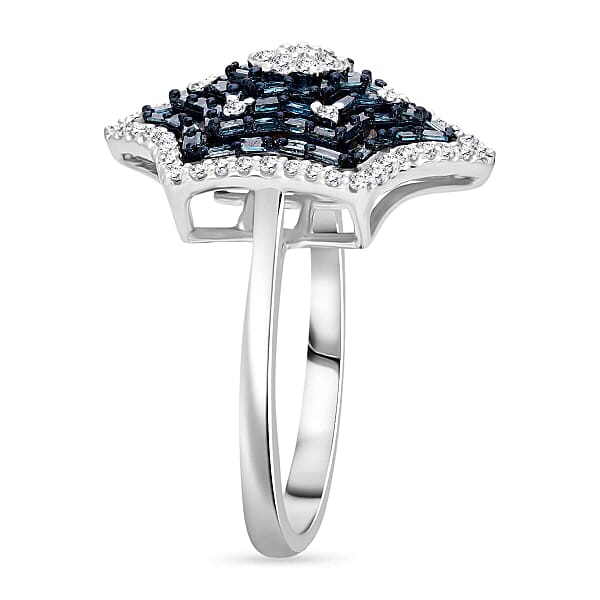 Blue Diamond Diamond Star Ring In Platinum Over Sterling Silver 1.00 Ctw