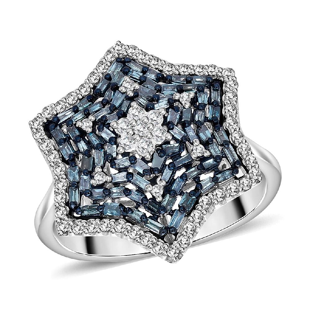 Blue Diamond Diamond Star Ring in Platinum Over Sterling Silver 1.00 ctw