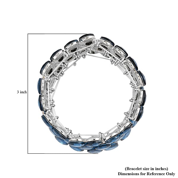 Blue Glass 3 Row Bracelet In Silvertone (6.50-7.0In)