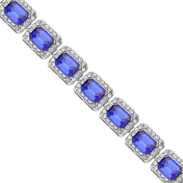 Blue Glass And Austrian Crystal Tennis Bracelet In Silvertone (7-9In)