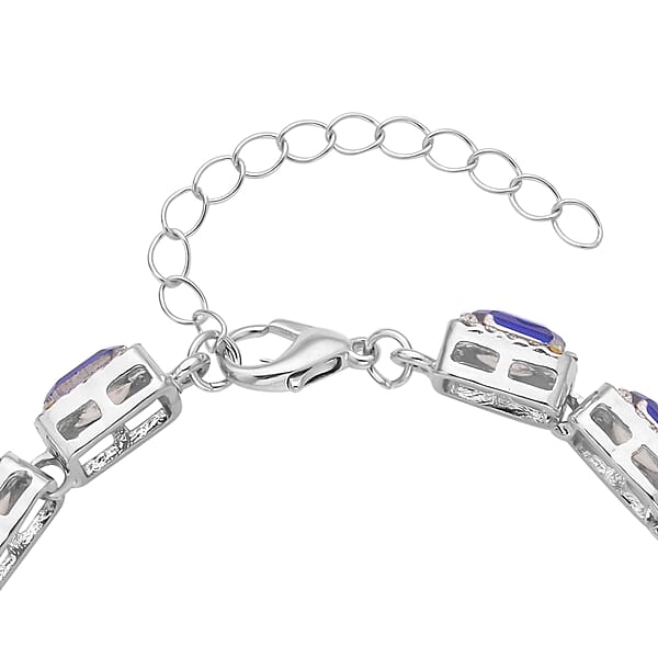 Blue Glass And Austrian Crystal Tennis Bracelet In Silvertone (7-9In)