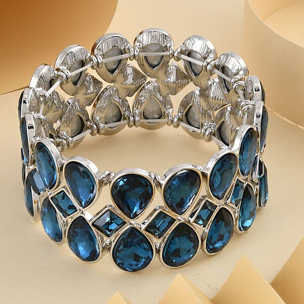 Blue Glass Bracelet In Silvertone (6.50-7.0In)