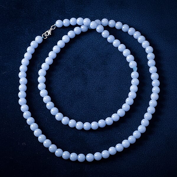 Blue Glow In Dark Beaded Necklace In Stainless Steel 340.00 Ctw (34 Inches)