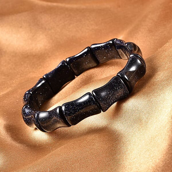 Blue Goldstone 107.00 Ctw Fancy Bamboo Stretch Bracelet