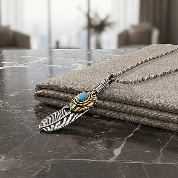 Blue Howlite 0.30 Ctw Pendant Necklace In ION Plated YG And Stainless Steel 24 Inches
