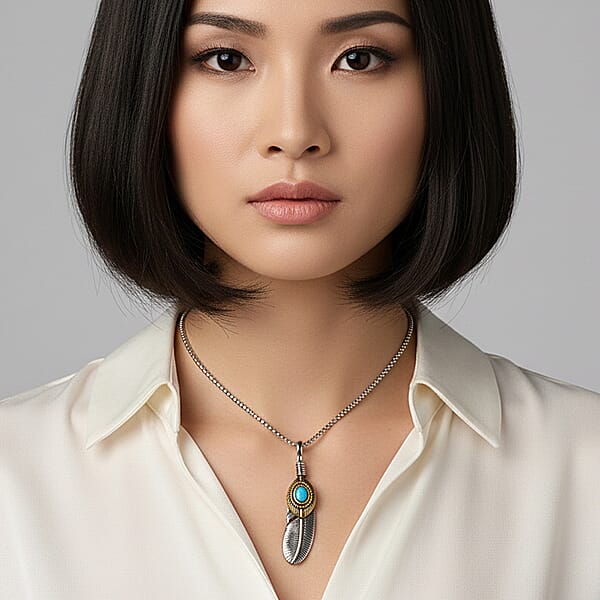 Blue Howlite 0.30 Ctw Pendant Necklace In ION Plated YG And Stainless Steel 24 Inches