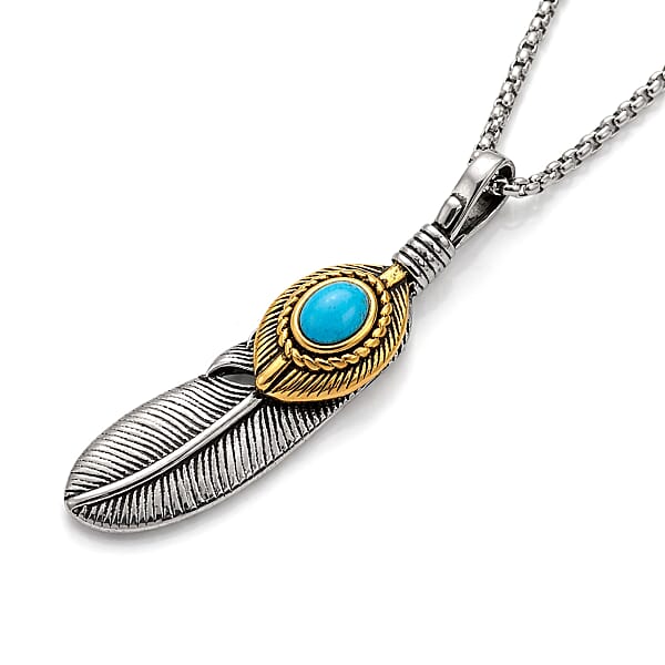 Blue Howlite 0.30 Ctw Pendant Necklace In ION Plated YG And Stainless Steel 24 Inches