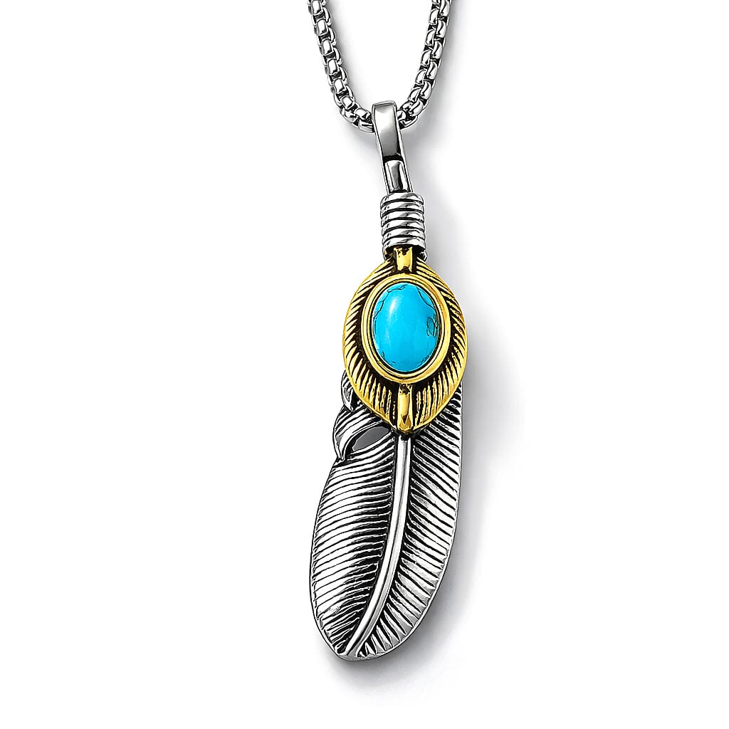 Blue Howlite 0.30 ctw Pendant Necklace in ION Plated YG and Stainless Steel 24 Inches