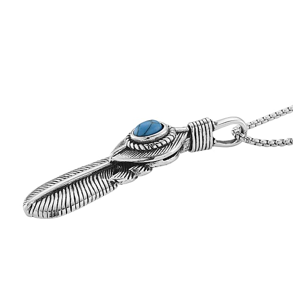 Blue Howlite 0.50 Ctw Feather Necklace In Stainless Steel 23.5 Inches