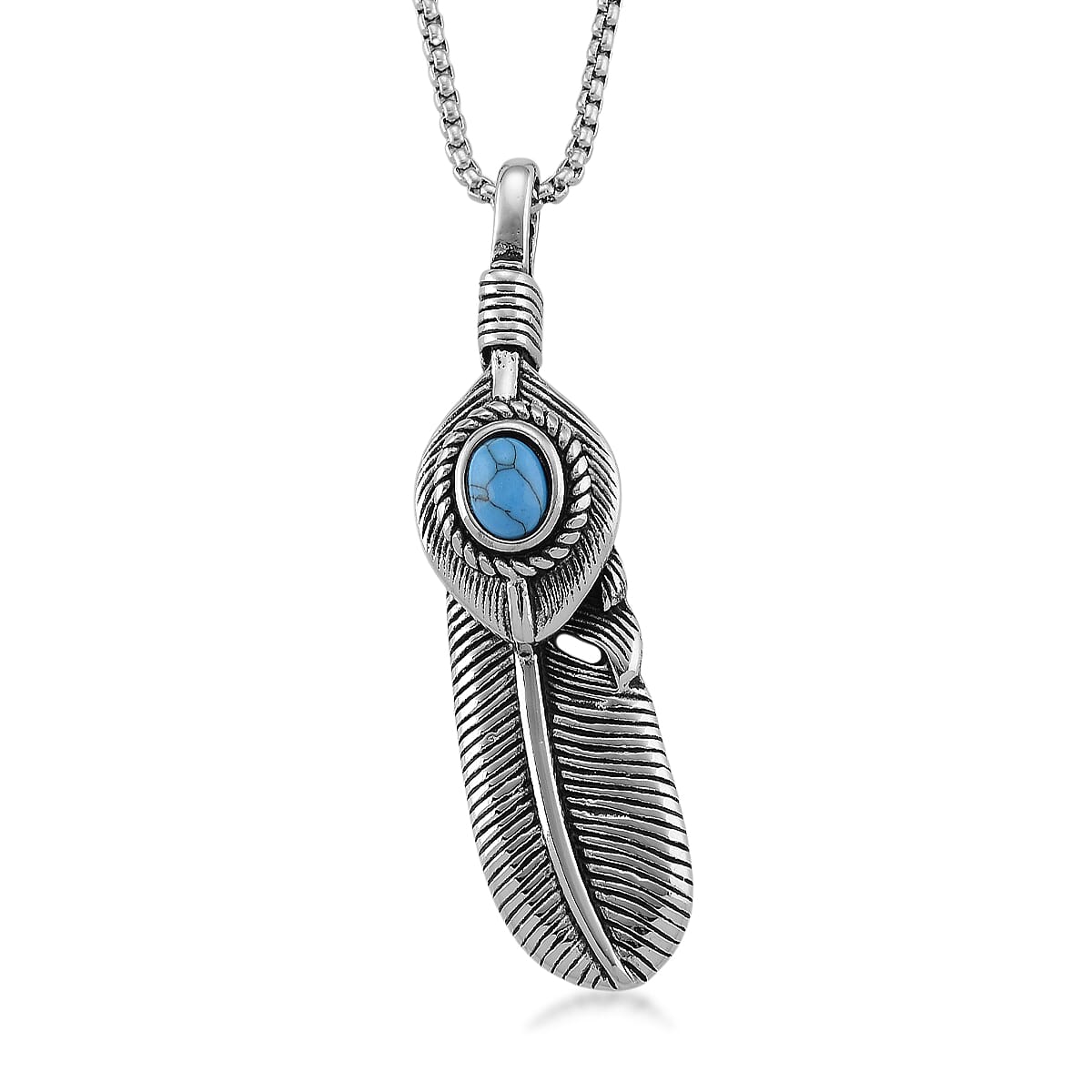 Blue Howlite 0.50 ctw Feather Necklace in Stainless Steel 23.5 Inches