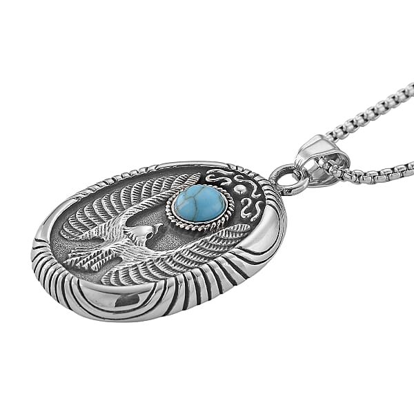 Blue Howlite 0.50 Ctw Winged Scarab Necklace In Stainless Steel 23.5 Inches