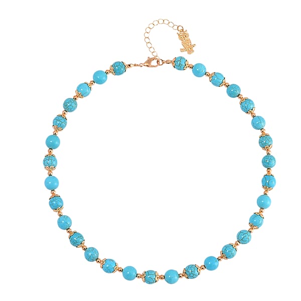 Blue Howlite 230.00 Ctw Beaded Necklace With Owl Charm In Goldtone 18 Inches