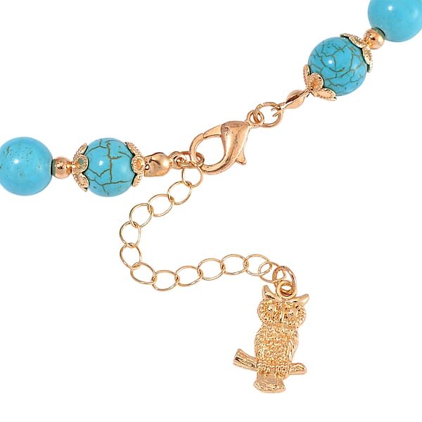 Blue Howlite 230.00 Ctw Beaded Necklace With Owl Charm In Goldtone 18 Inches
