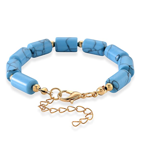 Blue Howlite Barrel Bracelet In Goldtone 93.65 Ctw (7-9 Inches)