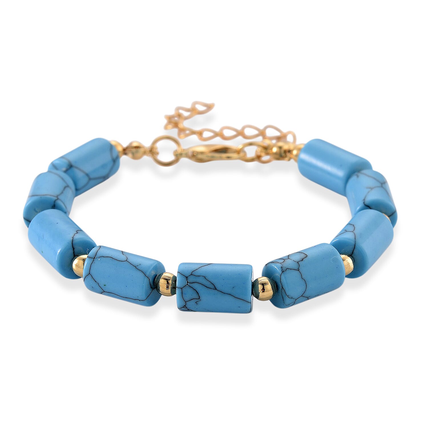 Blue Howlite Barrel Bracelet in Goldtone 93.65 ctw (7-9 Inches)