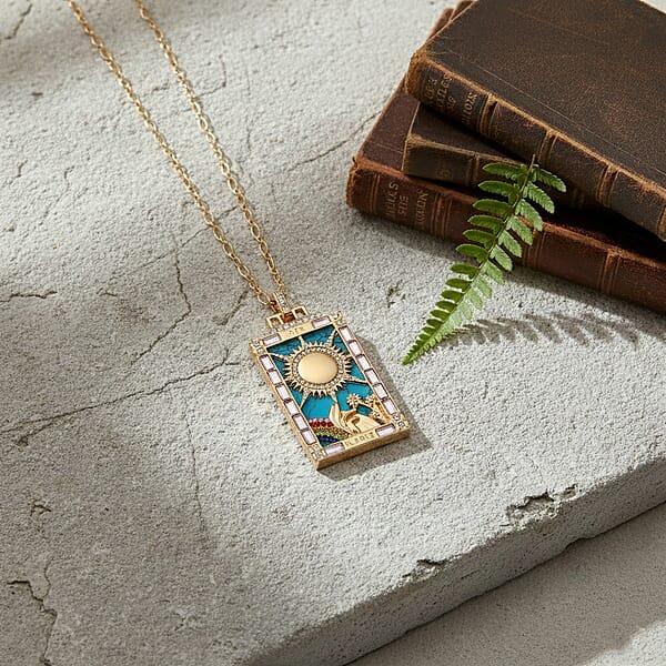 Blue Howlite Multi Color Austrian Crystal Sun Of Destiny Tarot Necklace In Goldtone 1.50 Ctw (24 Inches)