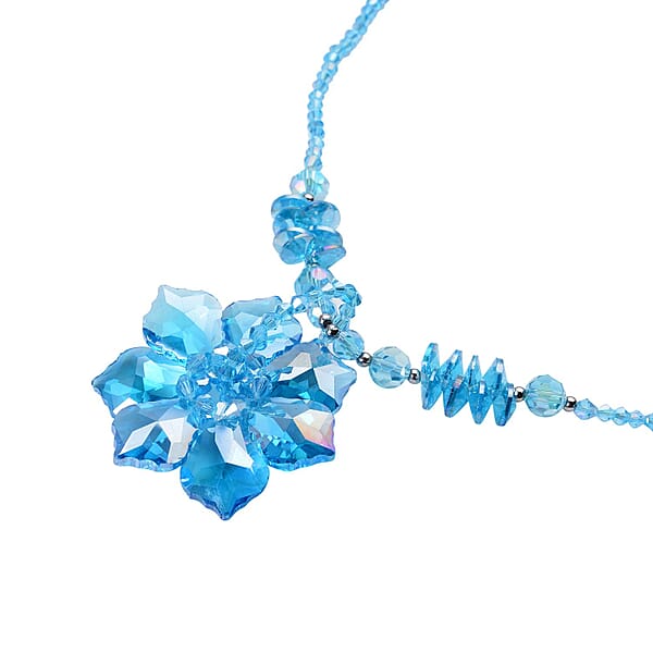 Blue Magic Color Glass Beaded Floral Necklace 20-22 Inches In Silvertone