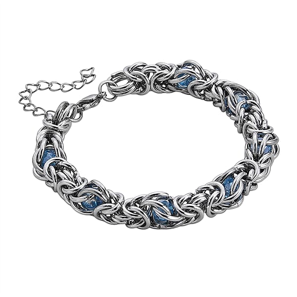 Blue Magic Color Glass Interlock Weave Chain Bracelet In Stainless Steel (8-10In)