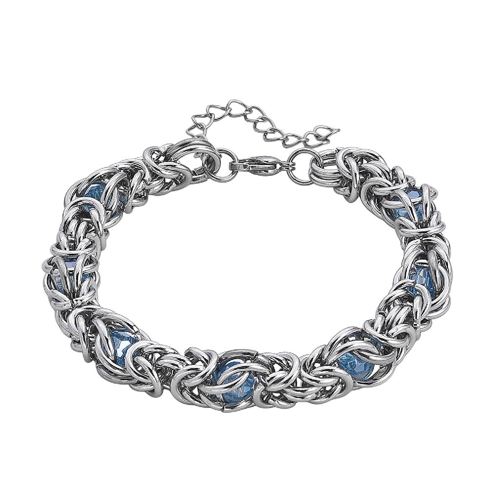 Blue Magic Color Glass Interlock Weave Chain Bracelet in Stainless Steel (8-10In)