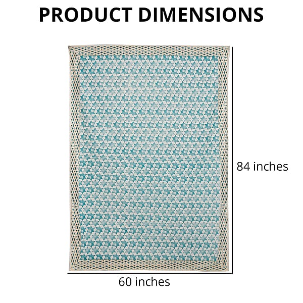 Blue Mustard Screen Printed Cotton Sheeting Table Cover