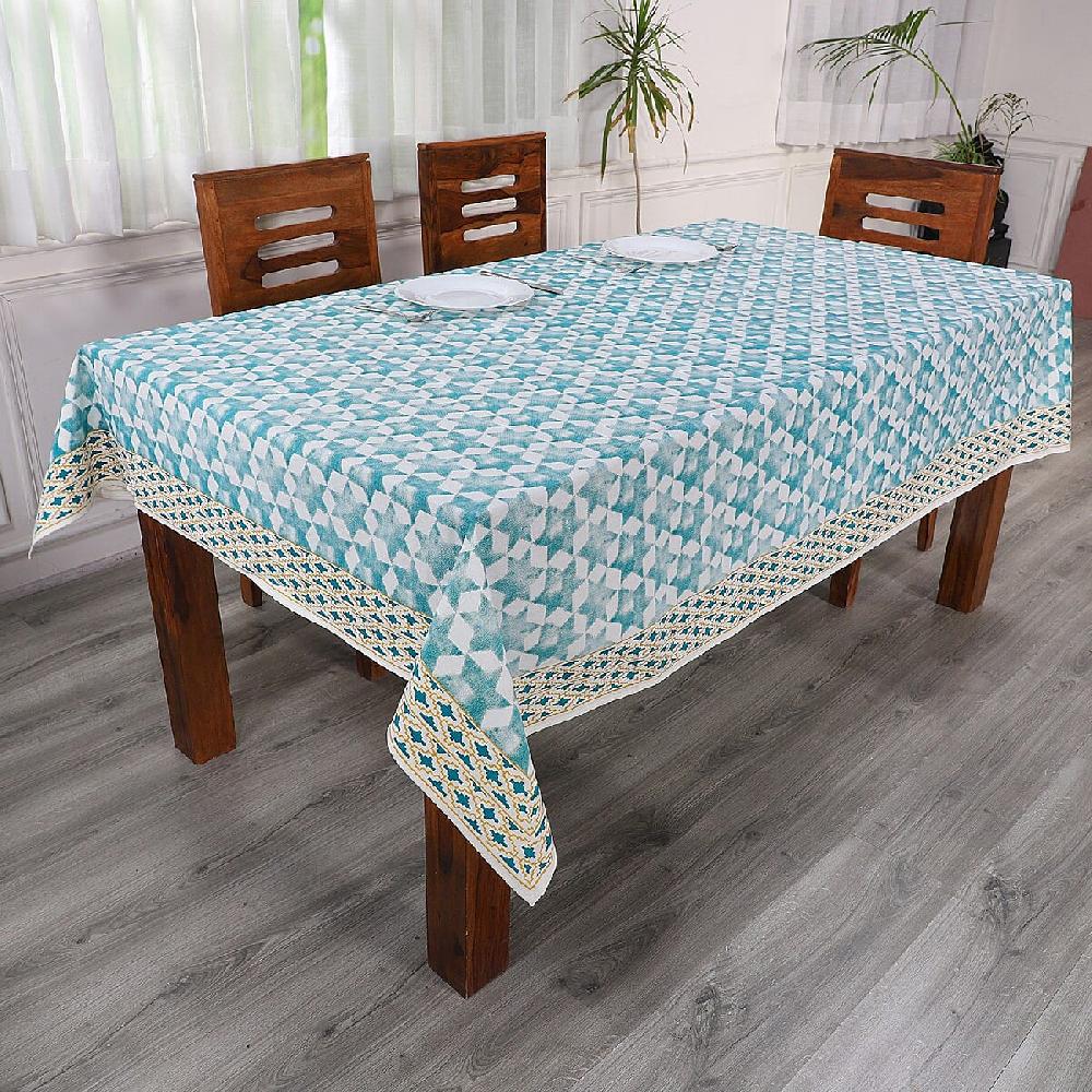 Blue Mustard Screen Printed Cotton Sheeting Table Cover