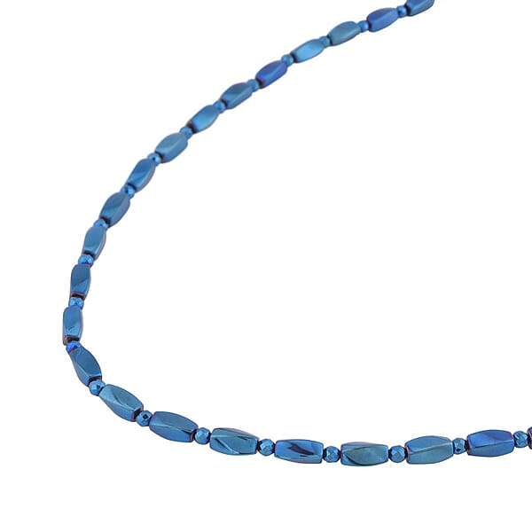 Blue Plated Hematite 221.00 Ctw Beaded Necklace With Magnetic Clasp In Silvertone 20 Inches