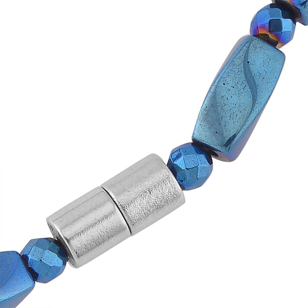 Blue Plated Hematite 221.00 Ctw Beaded Necklace With Magnetic Clasp In Silvertone 20 Inches