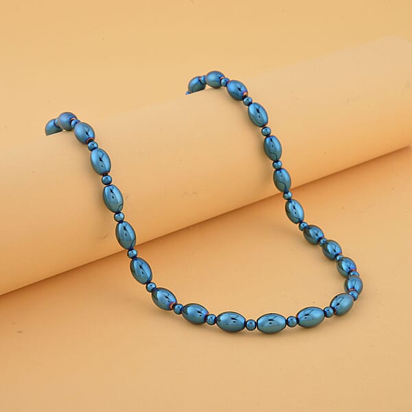 Blue Plated Hematite 326.50 Ctw Beaded Necklace With Magnetic Clasp In Silvertone 20 Inches