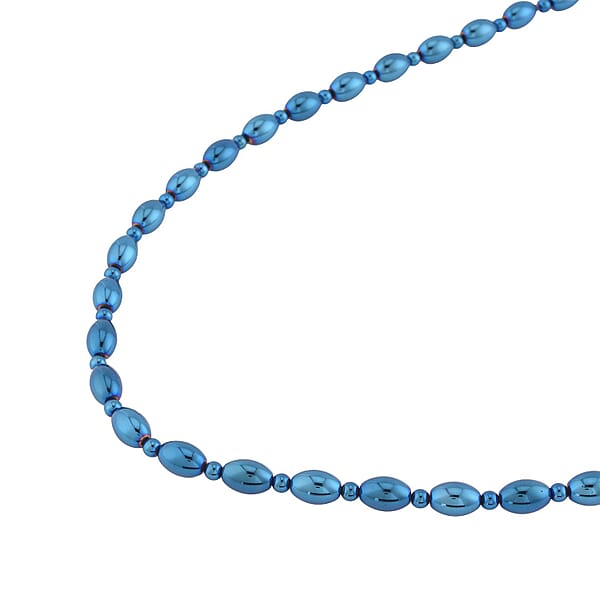 Blue Plated Hematite 326.50 Ctw Beaded Necklace With Magnetic Clasp In Silvertone 20 Inches