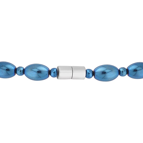 Blue Plated Hematite 326.50 Ctw Beaded Necklace With Magnetic Clasp In Silvertone 20 Inches