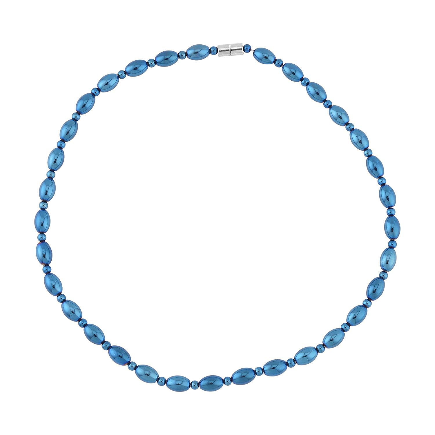 Blue Plated Hematite 326.50 ctw Beaded Necklace with Magnetic Clasp in Silvertone 20 Inches