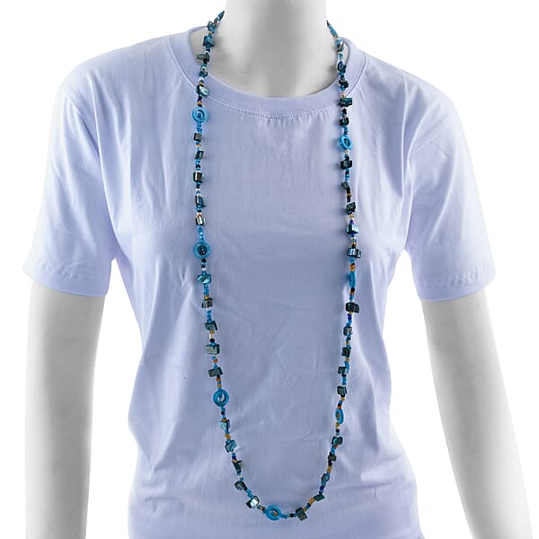 Blue Resin Multi Color Seed Beaded Endless Necklace 40 Inches