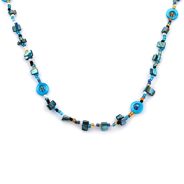 Blue Resin Multi Color Seed Beaded Endless Necklace 40 Inches