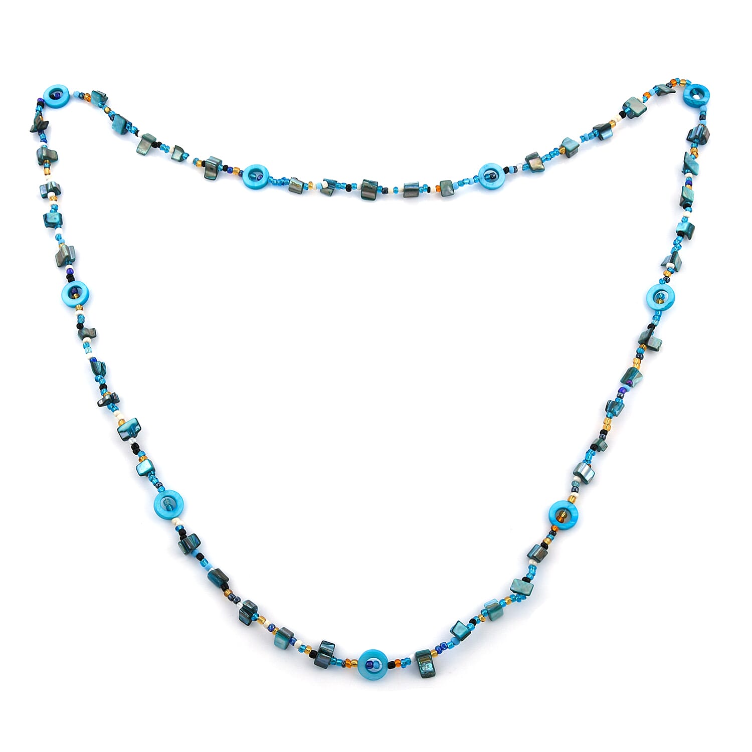 Blue Resin Multi Color Seed Beaded Endless Necklace 40 Inches
