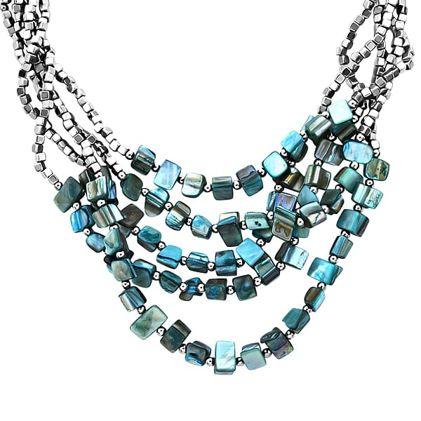 Blue Seed Bead Earrings And Wrap Bracelet And Multi Strand Necklace In Stainless Steel 22 Inches