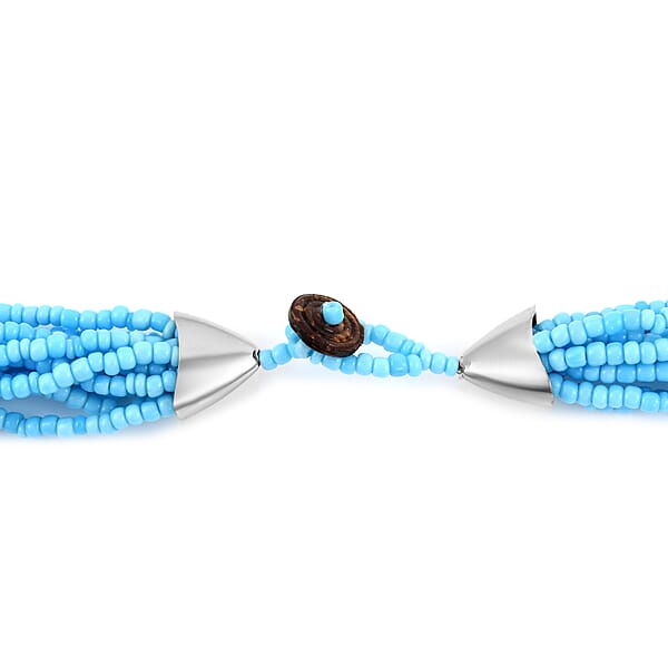 Blue Seed Beaded Multi Strand Necklace Stretch Bracelet And Earrings