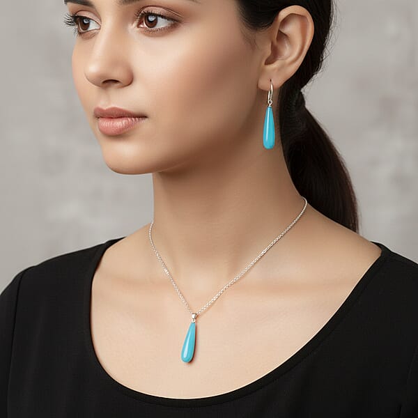 Blue Shell Pearl Drop Pendant Necklace 20 Inches And Earrings In Stainless Steel