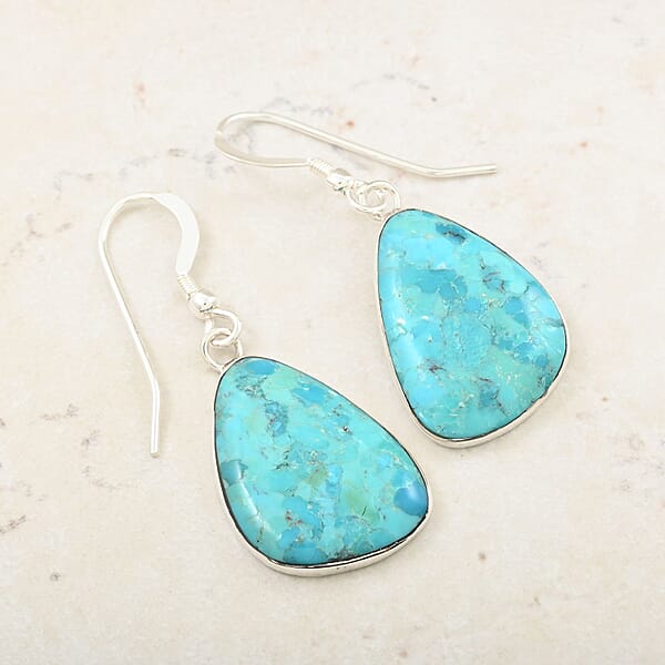 Blue Turquoise Earrings In Sterling Silver 30.00 Ctw