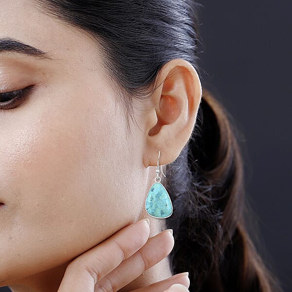 Blue Turquoise Earrings In Sterling Silver 30.00 Ctw