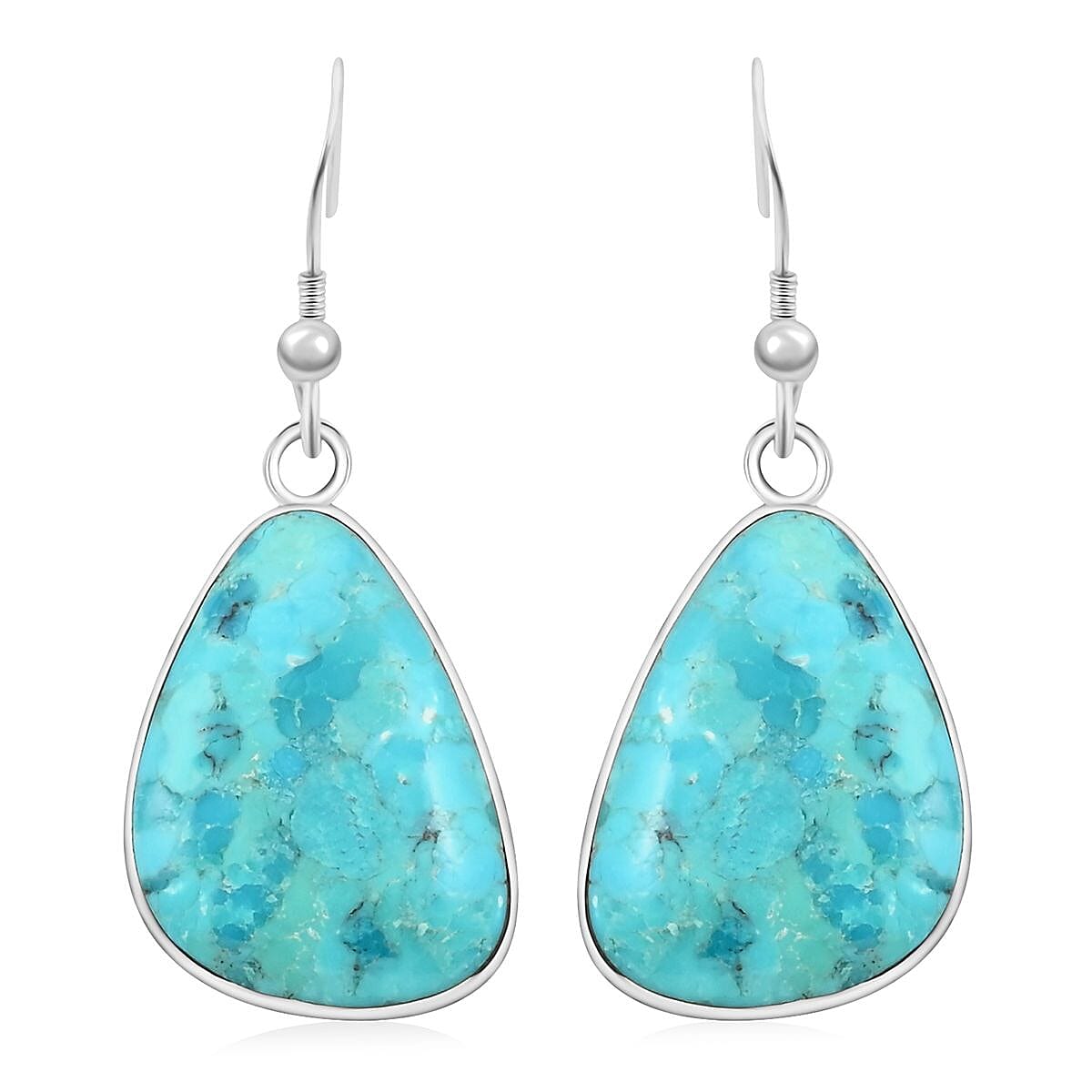 Blue Turquoise Earrings in Sterling Silver 30.00 ctw