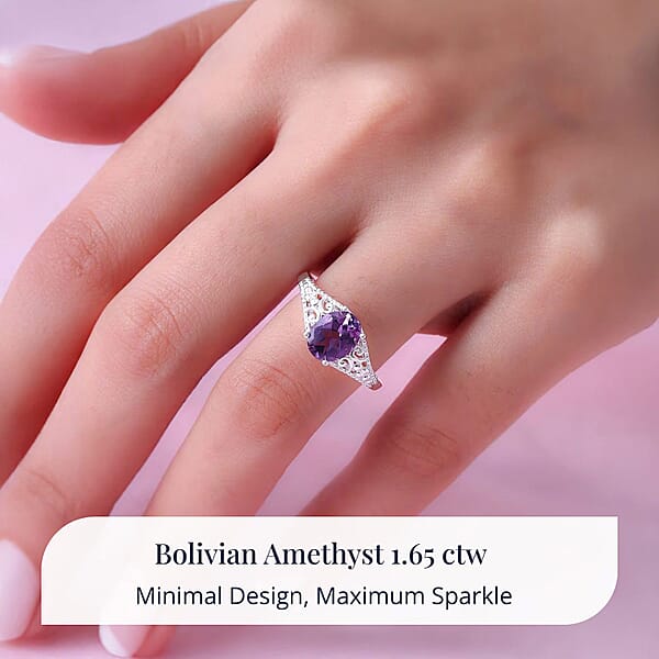 Bolivian Amethyst 1.65 Ctw Solitaire Ring In Sterling Silver