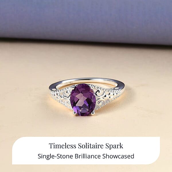 Bolivian Amethyst 1.65 Ctw Solitaire Ring In Sterling Silver