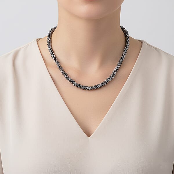 Bone Shape Terahertz 200.00 Ctw Beaded Necklace In Stainless Steel 18-20 Inches
