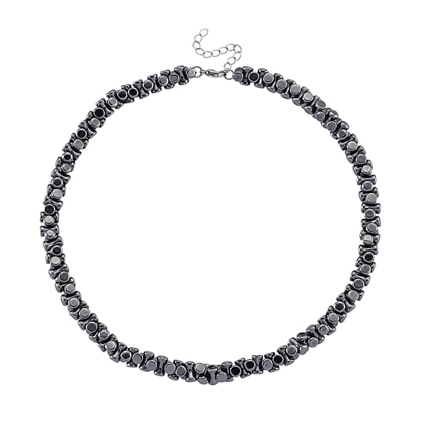 Bone Shape Terahertz 200.00 Ctw Beaded Necklace In Stainless Steel 18-20 Inches