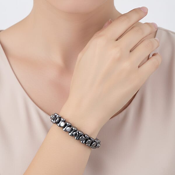 Bone Shape Terahertz 90.00 Ctw Beaded Bracelet In Stainless Steel (7-9In)