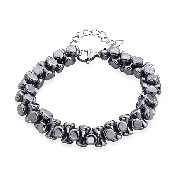 Bone Shape Terahertz 90.00 Ctw Beaded Bracelet In Stainless Steel (7-9In)