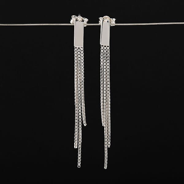 Box Chain Fringes Earrings In Sterling Silver 1.80 Grams